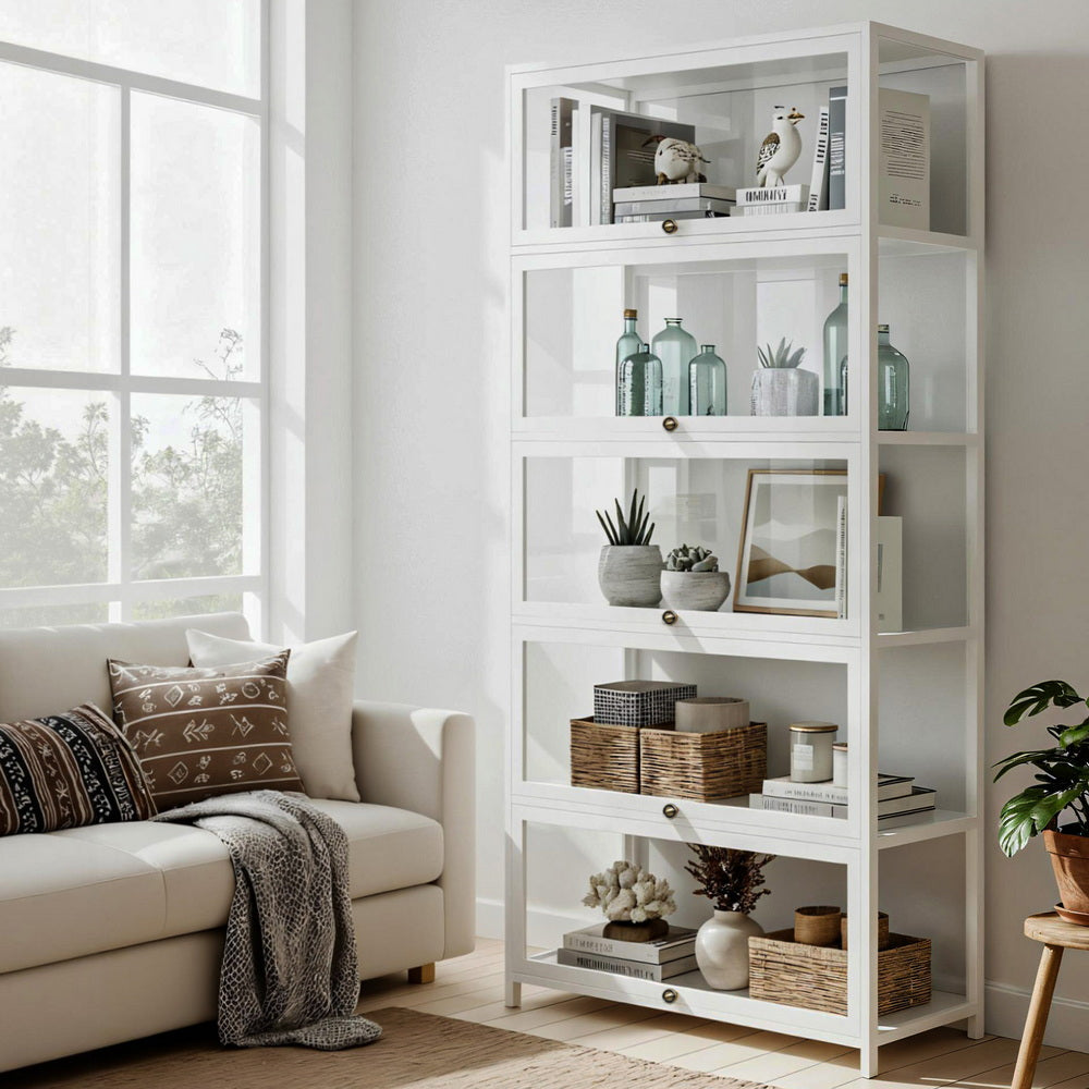 5-Tier White Clear Display Storage Bookshelf