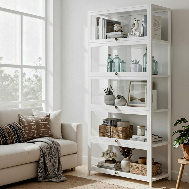 5-Tier White Clear Display Storage Bookshelf
