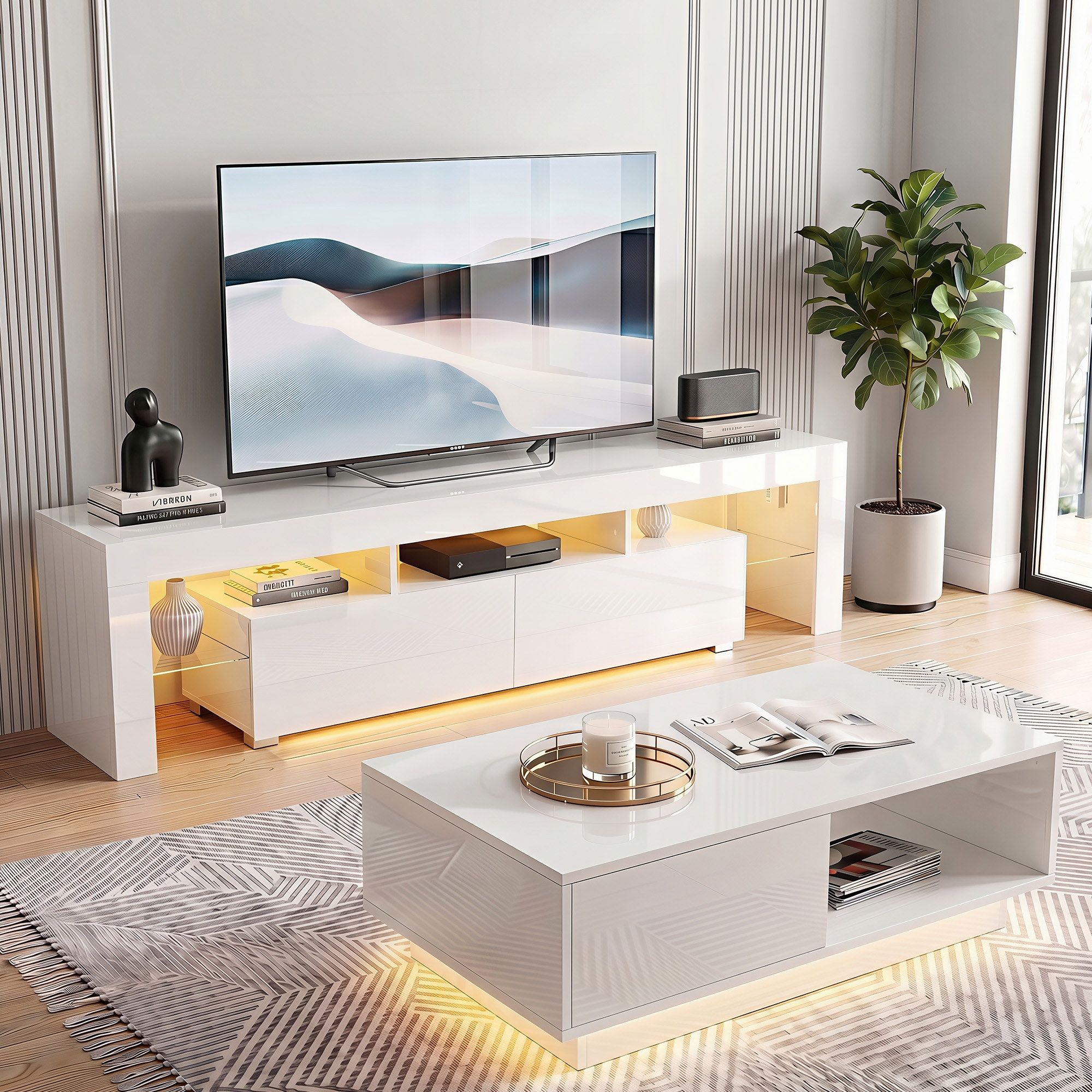 Artiss LED TV Unit & Coffee Table Set – White