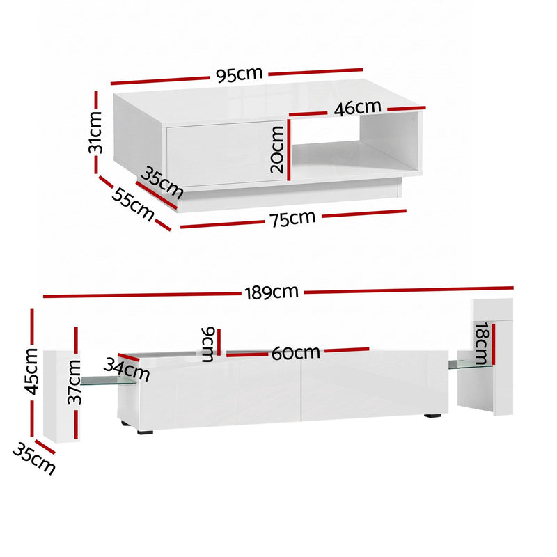 Artiss LED TV Unit & Coffee Table Set – White