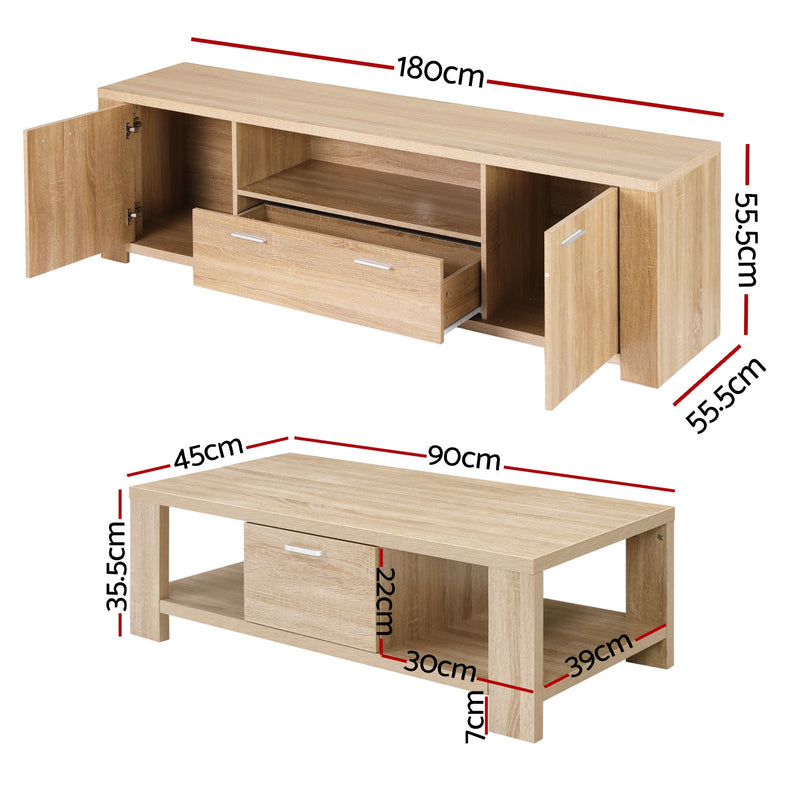 Artiss 180cm TV Unit & Coffee Table Set – Pine