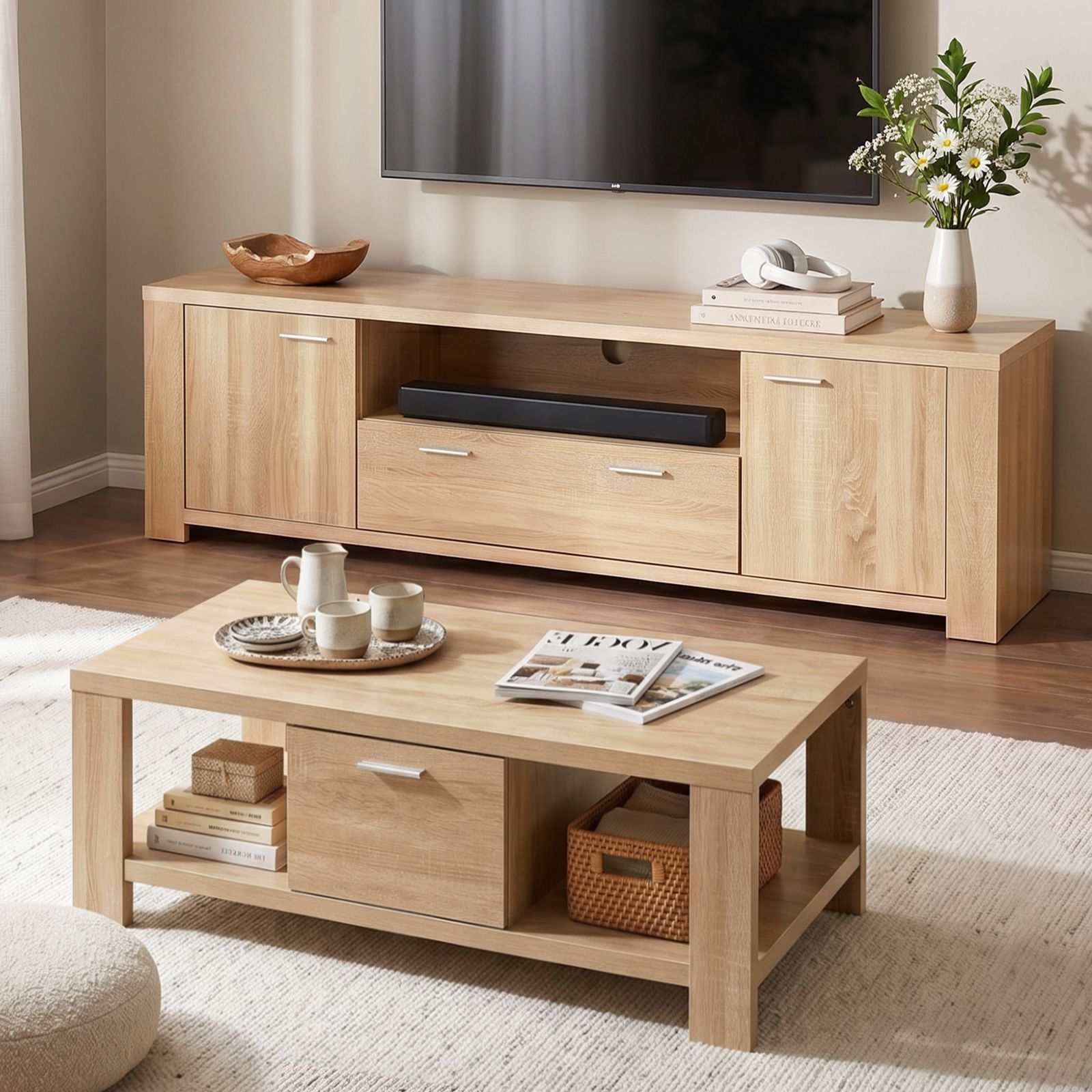 Artiss 180cm TV Unit & Coffee Table Set – Pine