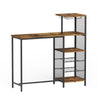Industrial Bar Table with Wine Rack Cup Holder Multi-Level Storage - Walnut