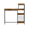 Industrial Bar Table with Wine Rack Cup Holder Multi-Level Storage - Walnut