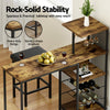 Industrial Bar Table with Wine Rack Cup Holder Multi-Level Storage - Walnut