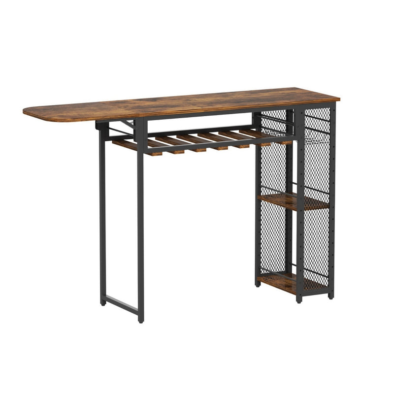 Bar Table with Wine Rack Built-in Cup Holder Extendable