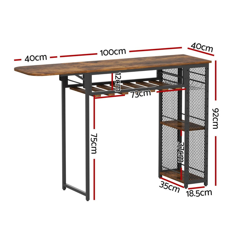 Bar Table with Wine Rack Built-in Cup Holder Extendable