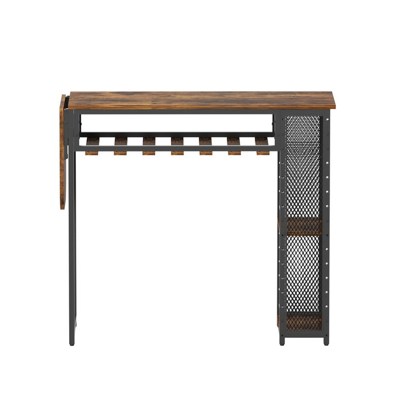 Bar Table with Wine Rack Built-in Cup Holder Extendable