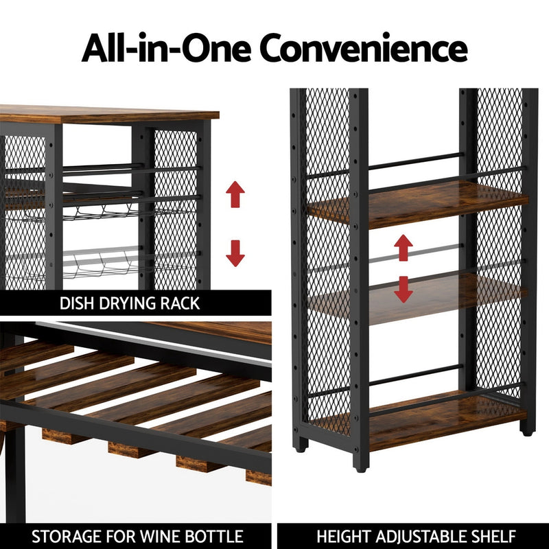Bar Table with Wine Rack Built-in Cup Holder Extendable