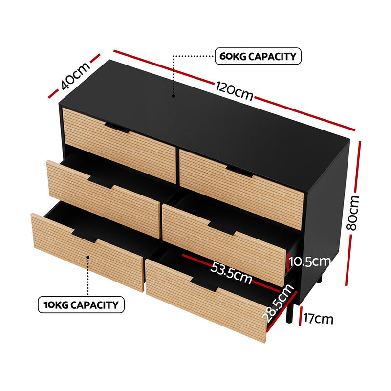 6 Chest of Drawers Dresser Table Black Pine