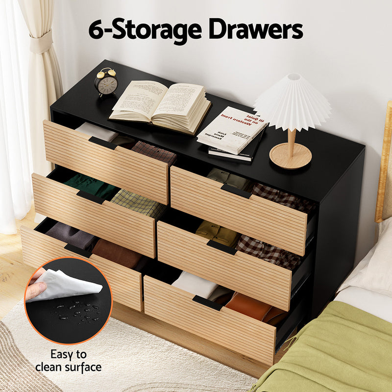 6 Chest of Drawers Dresser Table Black Pine