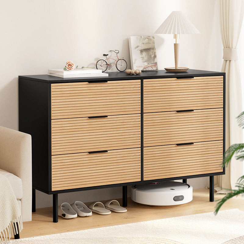 6 Chest of Drawers Dresser Table Black Pine