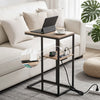 Artiss C-Shaped Side Table with Charging Station – Wood & Black