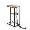Artiss C-Shaped Side Table with Charging Station – Wood & Black