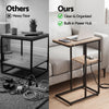 Artiss C-Shaped Side Table with Charging Station – Wood & Black
