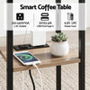 Artiss C-Shaped Side Table with Charging Station – Wood & Black