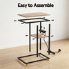 Artiss C-Shaped Side Table with Charging Station – Wood & Black