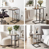 Artiss C-Shaped Side Table with Charging Station – Wood & Black