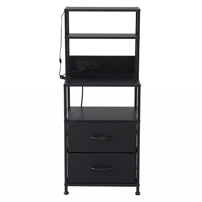 Artiss LED Bedside Table with Charging Station – Black