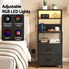 Artiss LED Bedside Table with Charging Station – Black