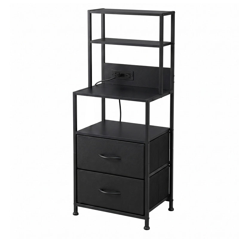 Artiss LED Bedside Table with Charging Station – Black