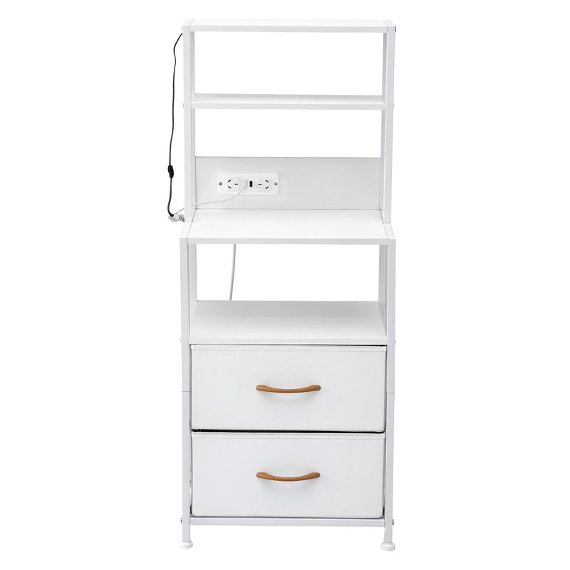 Artiss LED Bedside Table w/ Charging Station – White