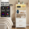 Artiss LED Bedside Table w/ Charging Station – White