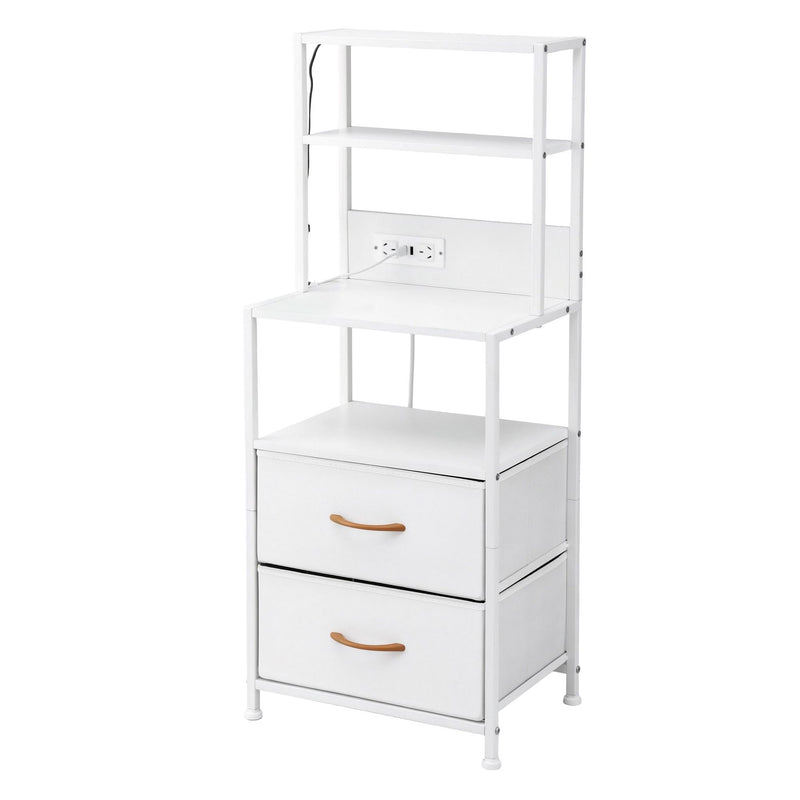 Artiss LED Bedside Table w/ Charging Station – White