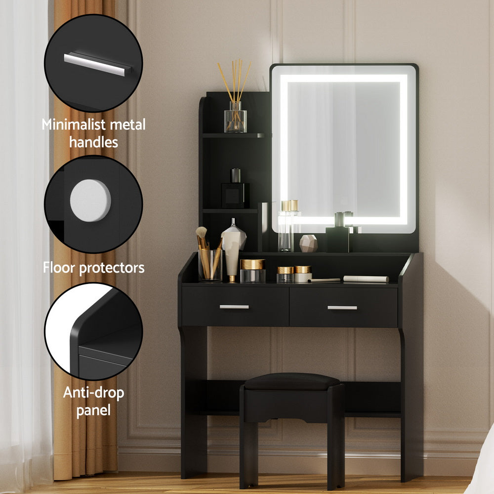 Dressing Table Set Stool Led Black