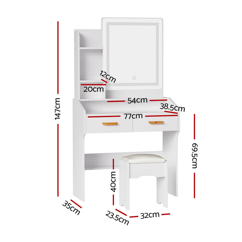 Dressing Table Set Stool Led White Doria