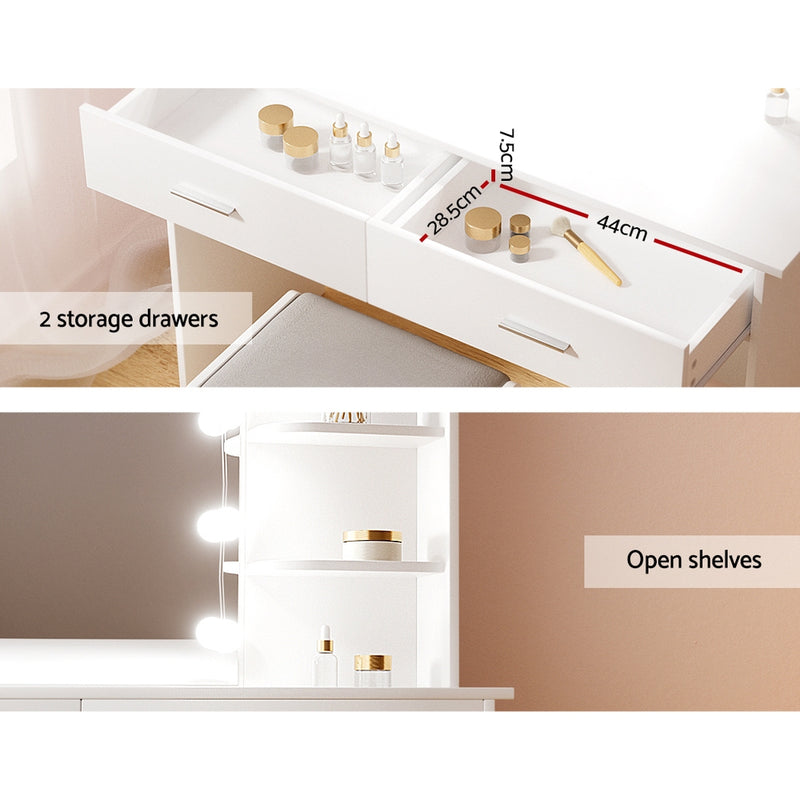 Dressing Table Set Stool 10 Led Bulbs White Dulce