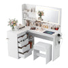 Artiss Corner Vanity Set with LED Mirror, Charging Station & Stool – White