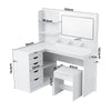 Artiss Corner Vanity Set with LED Mirror, Charging Station & Stool – White