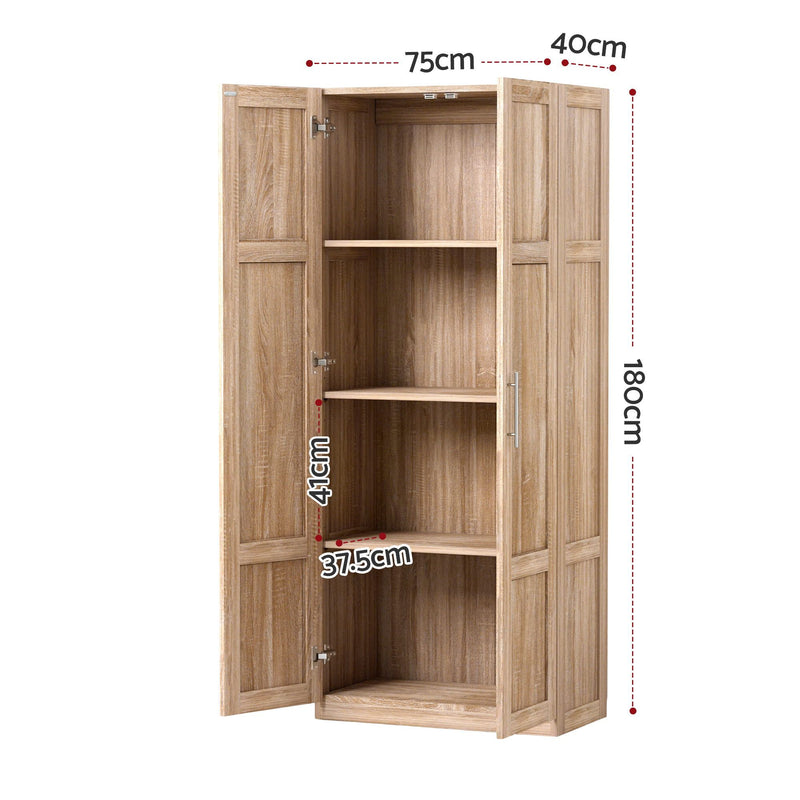 Artiss 2-Door Storage Cabinet Pantry Cupboard Organiser – Pine (Set of 2)