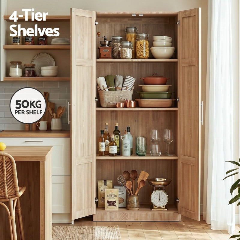 Artiss 2-Door Storage Cabinet Pantry Cupboard Organiser – Pine (Set of 2)