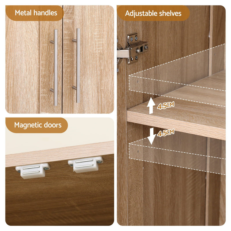 Artiss 2-Door Storage Cabinet Pantry Cupboard Organiser – Pine (Set of 2)