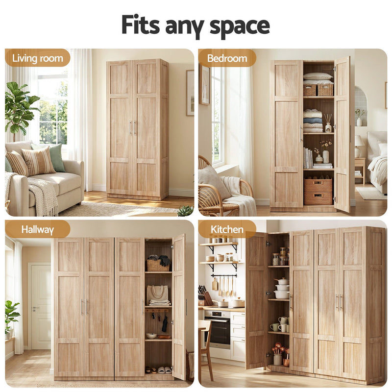 Artiss 2-Door Storage Cabinet Pantry Cupboard Organiser – Pine (Set of 2)