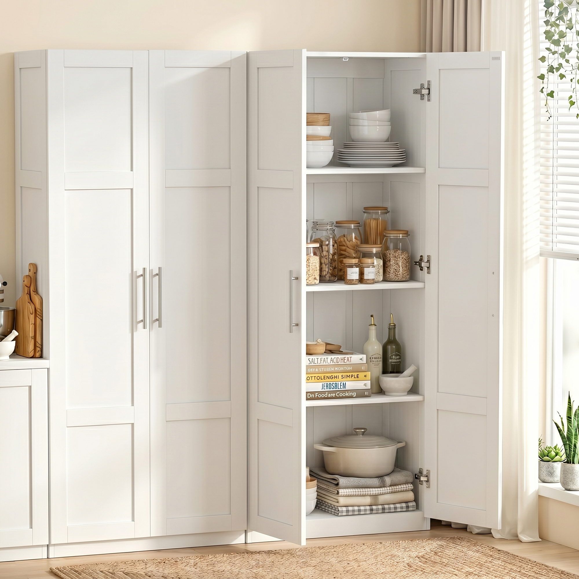 Artiss Pantry Storage Cabinet White Set of 2