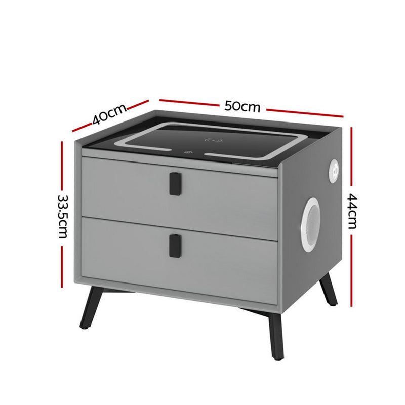 Artiss AIKA Smart Bedside Table – Wireless Charging, Grey