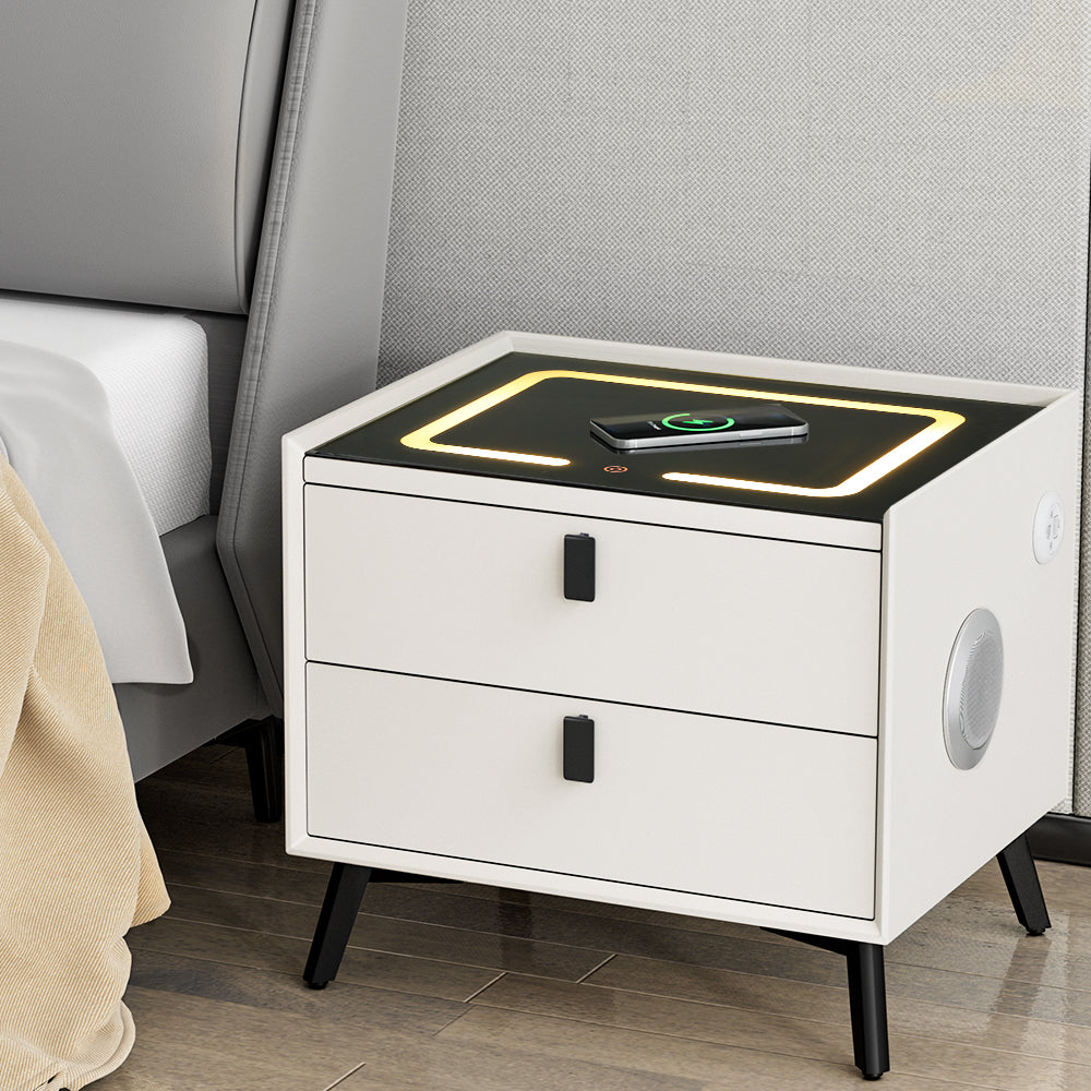 Smart Bedside Table – White with Wireless Charging