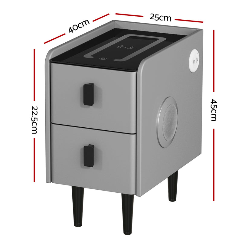 Smart Bedside Table – Grey with Wireless Charging