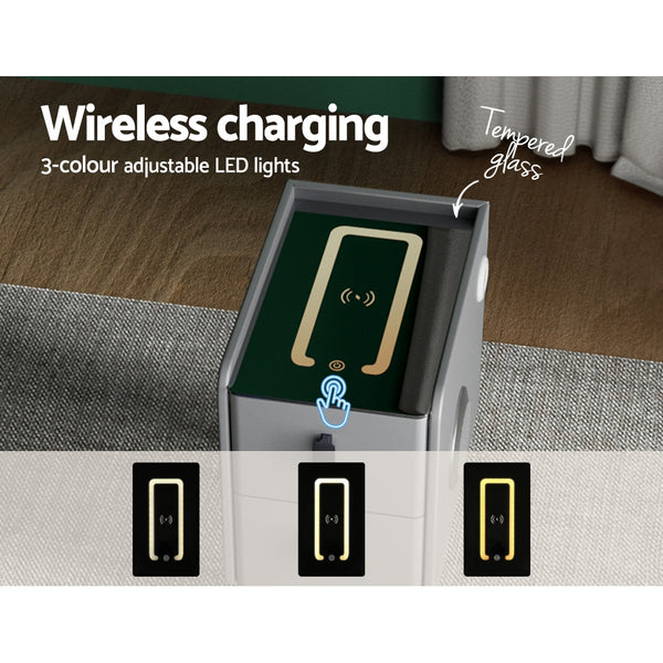 Smart Bedside Table – Grey with Wireless Charging