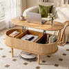 Artiss Lift Top Coffee Table Fluted Oval Storage Table 100cm