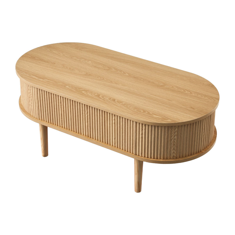 Artiss Lift Top Coffee Table Fluted Oval Storage Table 100cm