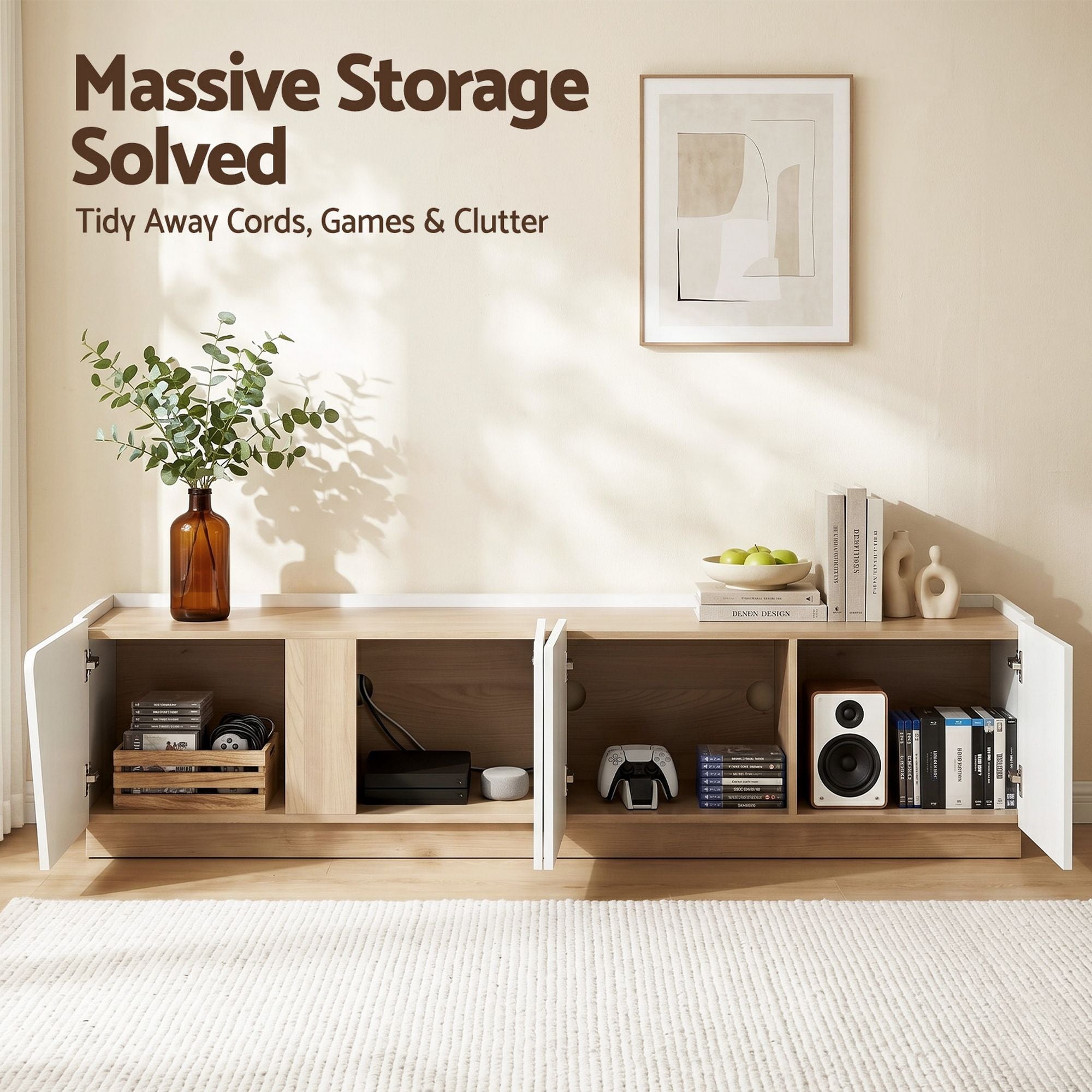 Artiss 180cm TV Unit Entertainment Cabinet Storage White & Pine