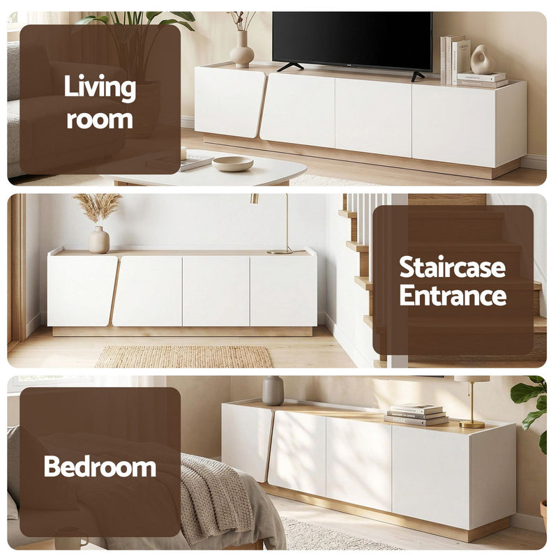 Artiss 180cm TV Unit Entertainment Cabinet Storage White & Pine