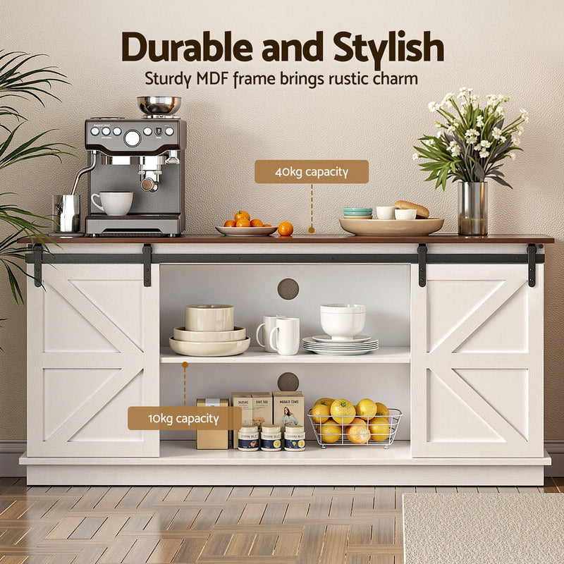 Buffet Sideboard Storage Cabinet – White, Sliding Doors
