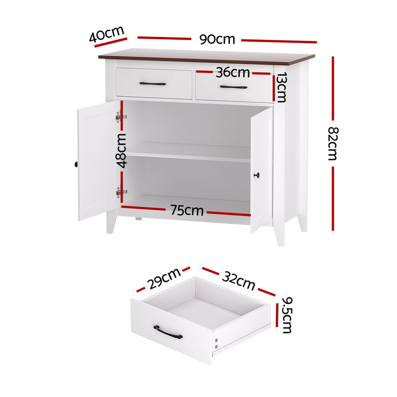 Buffet Sideboard Storage Cabinet – White, 2 Drawers