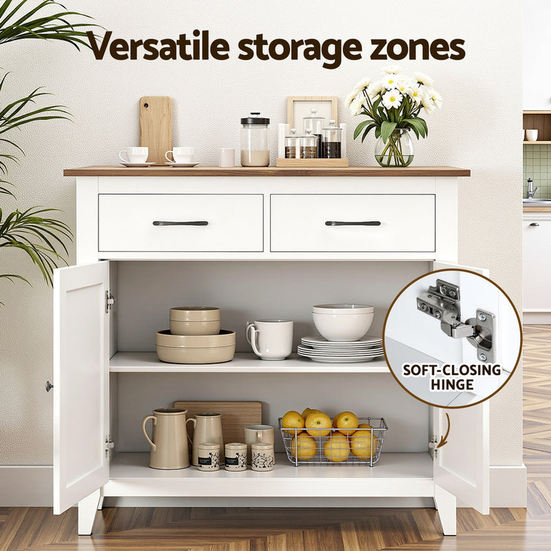 Buffet Sideboard Storage Cabinet – White, 2 Drawers