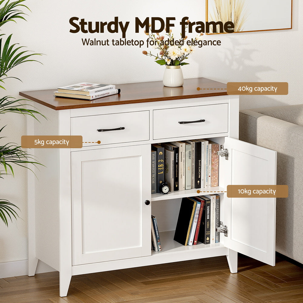 Buffet Sideboard Storage Cabinet – White, 2 Drawers